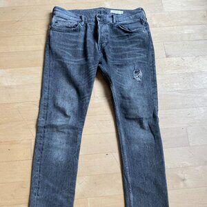 All Saints mens jeans "Cigarette" sz 33 gray wash button fly distressed